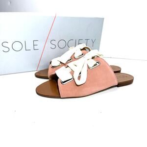 Sole Society Marinn Leather Lace Up Sandal Slides Coral Dust Women 5 NWB